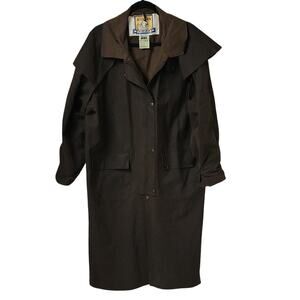 Vintage 100% Australian STOCKMAN'S Oilskin by Feathertop Long Brown Duster Coat